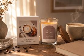 Novedades | VELA AROMATICA CAFE CON LECHE 9 X 8 CM.