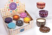 VELA AROMATICA EN CAJITA METALICA RUEDA DEL HOROSCOPO 6X4CM (DISEOS SURTIDOS)