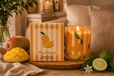 EDICION LIMITADA | VELA AROMATICA MANGO EN VASITO DE CRISTAL 9 X 8CM.