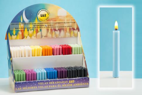 COMODIN | VELA AZUL CLARO ARTESANA KARMA CON CERA DE ABEJA 11x1,7 CMS (4 Horas)