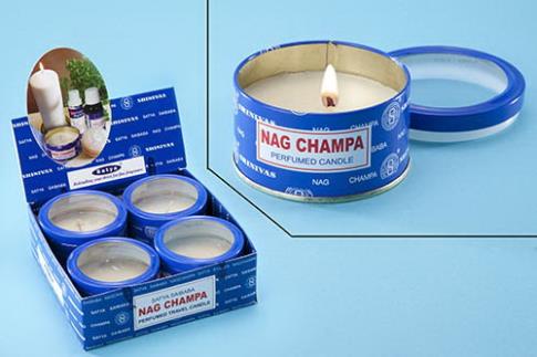 COMODIN | VELA DECORATIVA (NO FRAGANCIA) NAG CHAMPA EN CAPSULA METAL