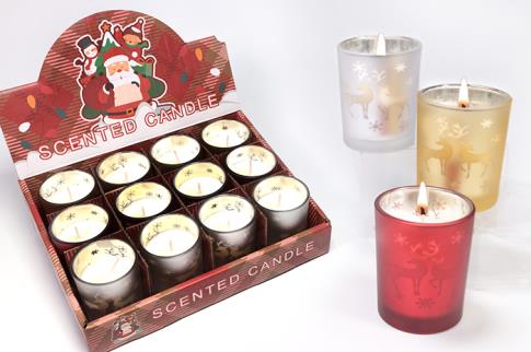 VELAS Y VELONES PERFUMADOS | VELA EN FRASCO MOTIVOS NAVIDEOS  6X5CM (COLORES SURTIDOS)