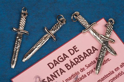 AMULETOS Y TALISMANES | COLGANTE DAGA DE SANTA BARBARA 4CM NIQUELADA