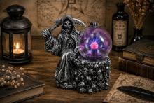 FIGURA RESINA SANTA MUERTE CON LAMPARA DE PLASMA MAGICO 22X18CM. BLANCA O NEGRA. FIGURA RESINA SANTA MUERTE CON LAMPARA DE PLASMA MAGICO 22X18CM. BLANCA O NEGRA.