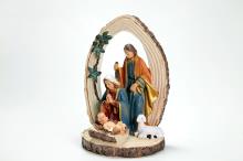 FIGURA SANTO NACIMIENTO EN PESEBRE OVALADO SOBRE TRONCO 18 X 12 CM. FIGURA SANTO NACIMIENTO EN PESEBRE OVALADO SOBRE TRONCO 18 X 12 CM.