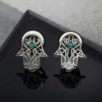 PENDIENTES ACERO MANO DE FATIMA CON PIEDRA AZUL